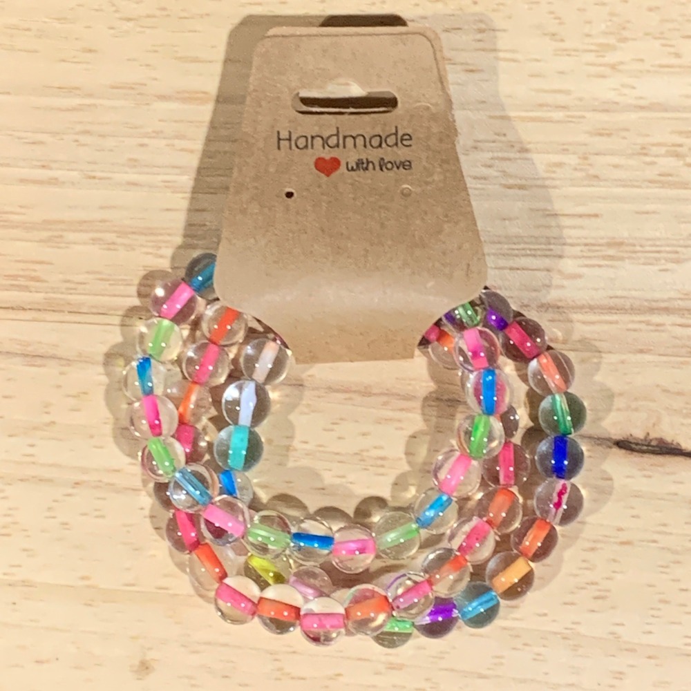 Handmade Beaded Bracelet Womens Multicolor Clear Gkass Rainbow Y2K Kidcore